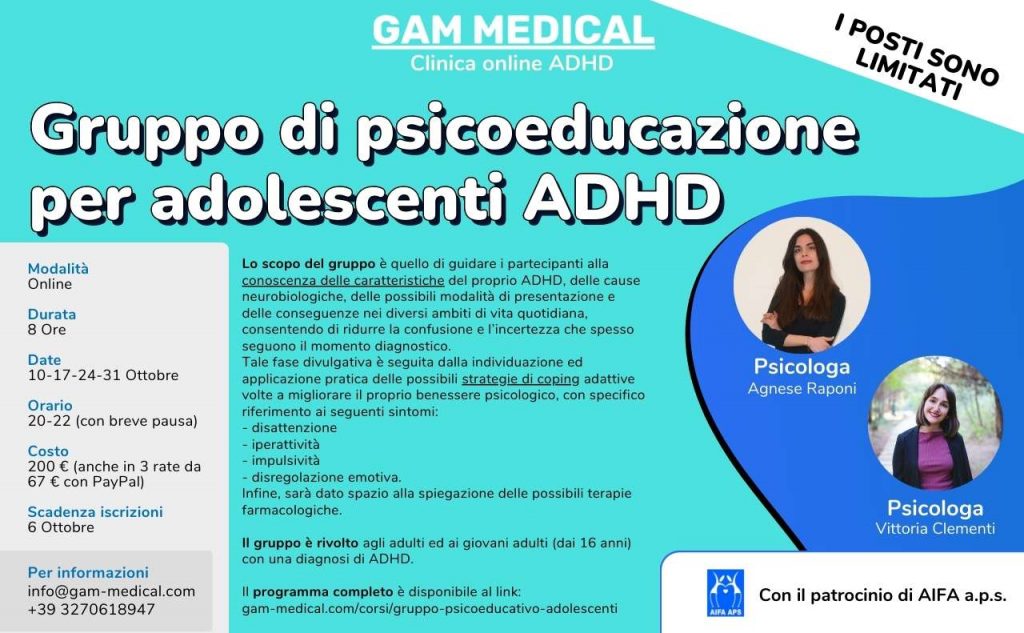 Psicoeducazione di gruppo adhd adolescenti